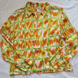 LONG SLEEVE SHARANGANO 100% SILK ZIP UP TOP SIZE L